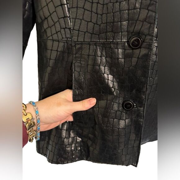 Vintage 100% Embossed Croc Leather 3 Button Front Jacket - Picture 6 of 11
